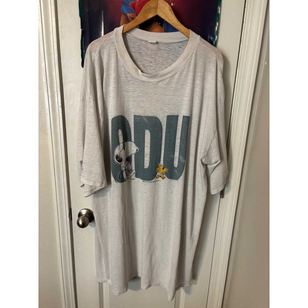 Vintage ODU Old Dominion University Snoopy Woodstock T-Shirt White XL 70s